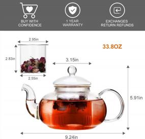 img 2 attached to Stovetop-Safe Glass Teapot With Removable Infuser For Blooming & Loose-Leaf Tea - 33.8Oz Capacity