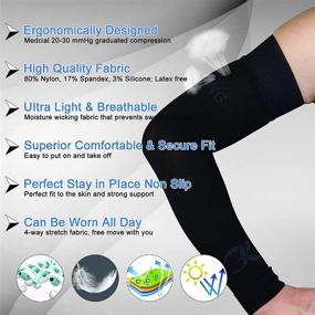 img 3 attached to KEKING® Compression Arm Sleeves with Silicone Band for Men and Women (Pair), 20-30 mmHg Compression Support for Lymphedema, Lipedema, Edema, Post-Surgery Recovery, Swelling, Pain Relief - Black M