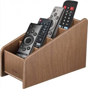 img 4 attached to Brown PU Leather Remote Control Holder With 4 Compartments - Desktop Organizer For TV, Blu-Ray, Media Player, Phone, Heater Controllers And Office Supplies.