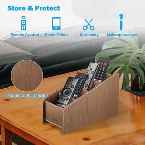 img 2 attached to Brown PU Leather Remote Control Holder With 4 Compartments - Desktop Organizer For TV, Blu-Ray, Media Player, Phone, Heater Controllers And Office Supplies.