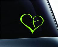 expressdecor heart with cross bible christian symbol decal funny car truck sticker window (lime green) логотип