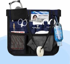 img 3 attached to Пояс-органайзер для медсестры, поясная сумка с несколькими отделениями и держателем ленты, темно-синяя медицинская набедренная сумка для хранения стетоскопов, ножниц и расходных материалов - идеально подходит для фартука медсестры