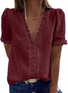 women's lace crochet tunic top v neck short sleeve polka dot blouse shirt s-2xl logo