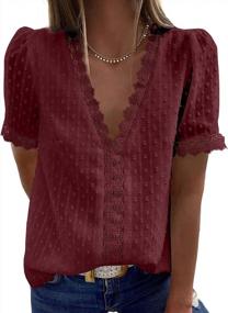 img 3 attached to Women'S Lace Crochet Tunic Top V Neck Short Sleeve Polka Dot Blouse Shirt S-2XL