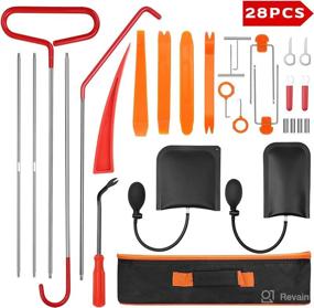 img 4 attached to 28PCS Professional Car Tool Kit with Air Wedge, Non-Marring Wedge, Stainless Steel Long Reach Grabber Tool - Essential Automotive Unlock Tools, Auto Trim Removal Set - includes Carrying Bag
