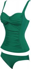 img 2 attached to Flattering Women'S Ruched Tankini Swimsuit With Tummy Control And Twist Front Top