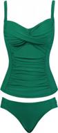 flattering women's ruched tankini swimsuit with tummy control and twist front top logo