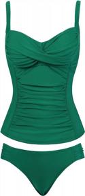 img 4 attached to Flattering Women'S Ruched Tankini Swimsuit With Tummy Control And Twist Front Top
