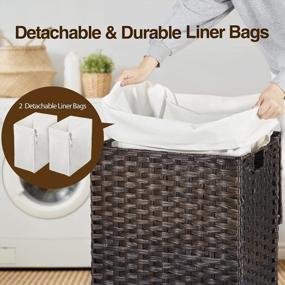 img 2 attached to Greenstell Laundry Hamper: 90L Handwoven Rattan Basket With Lid, Removable Liner Bags & Mesh Laundry Bags For Clothes And Toys In Bathroom And Bedroom - Brown