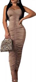 img 4 attached to Womens Ruched Strapless Bodycon Dress Women's Clothing