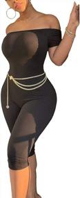 img 4 attached to ECHOINE Women'S Sexy Bodycon Jumpsuit Off Shoulder One Piece Biker Shorts Tracksuit Clubwear With Fashion Belt