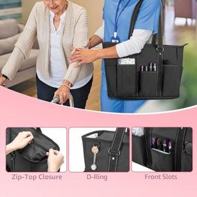 img 2 attached to Black Damero Tote Bag For Nurses With Padded Laptop Sleeve And Multiple Pockets - Ideal Nursing Bag For Home Health Care And Work
