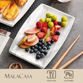 img 2 attached to Set Of 2 Marble Grey Porcelain Serving Platters For Parties And Sushi - Rectangular Dessert And Salad Plates With Blance Series Design From MALACASA, Sizes 11'' And 13.25''