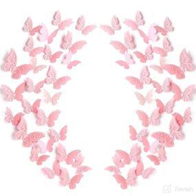 img 4 attached to 🦋 Decorate with Delicate 3D Layered Butterfly Wall Stickers: 120 Pieces, 60 Pairs in Pink - Perfect for Baby Room, Home, Wedding Decor and More!