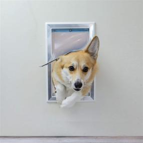 img 3 attached to 🚪 BarksBar Plastic Dog Door with Aluminum Lining - White, Soft Flap, 2-Way Locking Sliding Panel and Telescoping Frame for Improved SEO