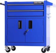 🔐 steel rolling tool box with lockable doors - tankstorm heavy duty cart (tz12 blue) logo