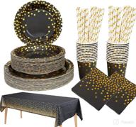 🎉 boocikey black and gold party supplies - elegant golden dot disposable tableware set for 20 guests - perfect for wedding, anniversary, birthday, and baby shower celebrations logo