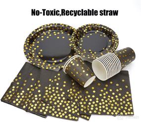 img 2 attached to 🎉 Boocikey Black and Gold Party Supplies - Elegant Golden Dot Disposable Tableware Set for 20 Guests - Perfect for Wedding, Anniversary, Birthday, and Baby Shower Celebrations