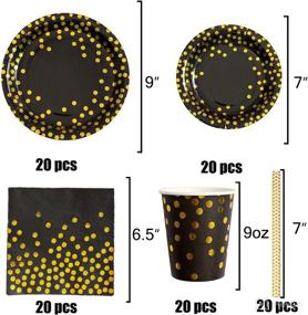 img 3 attached to 🎉 Boocikey Black and Gold Party Supplies - Elegant Golden Dot Disposable Tableware Set for 20 Guests - Perfect for Wedding, Anniversary, Birthday, and Baby Shower Celebrations