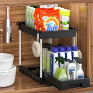 2 tier under sink sliding cabinet basket organizer drawer with hooks for bathroom kitchen storage - dusasa logo