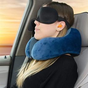 img 1 attached to JINAMART Удобная подушка для шеи из пены с эффектом памяти с надувной опорой, маской для глаз, берушами и дорожной сумкой - идеально подходит для самолетов, автомобилей и офисного сна