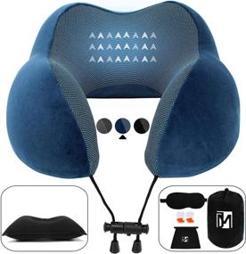 img 4 attached to JINAMART Comfortable Memory Foam Neck Pillow With Inflatable Support, Eye Mask, Earplugs, And Travel Bag - Ideal For Airplanes, Cars, And Office Napping