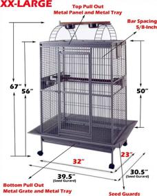 img 3 attached to Large Double Ladders Open Play Top Wrought Iron Bird Parrot Parakeet Finch Macaw Cockatoo Cage, Include Seed Guard And Toy Hook (39.5" L X 30.5" W X 67" H, Black Vein)