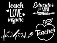 🍎 vibrant teacher decals 4 pack: teach love inspire, heartbeat, apple & more (small, white) логотип