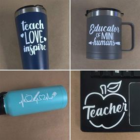 img 2 attached to 🍎 Vibrant Teacher Decals 4 Pack: Teach Love Inspire, Heartbeat, Apple & More (Small, White)