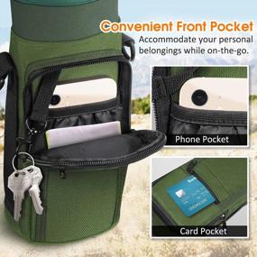 img 3 attached to Adjustable Shoulder Strap Water Bottle Carrier Bag - Convenient Sports Sling Case Holder Sleeve Pouch With Dual Pockets And Hand Strap For Hiking, Travel, School, And Camping By SITHON
