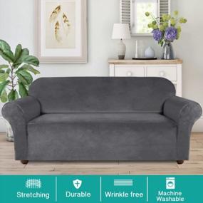 img 3 attached to Protect Your Sofa With Turquoize Velvet Stretch Couch Covers - Form Fit Slipcover For 3 Cushion Sofa, Thick And Soft Furniture Protector - Ideal For Pet Owners, Machine Washable (Gray, Sofa)