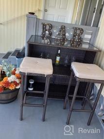 img 6 attached to Enhance Your Outdoor Experience With Do4U 3-Piece Wicker Bar Table Set Including Glass Top Table, 2 Storage Shelves & Cushioned Chairs In Tropical Blue
