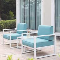 green4ever aluminium outdoor armchair, 3 pcs modern metal patio sofa balcony conversation sets with side table (white) logo
