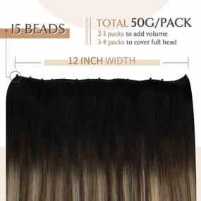 img 3 attached to 18 Inch 50G Human Hair Extensions Ombre Balayage Micro Weft Black To Dark Brown Mix Caramel Blonde Sunny Bead Invisible Weft