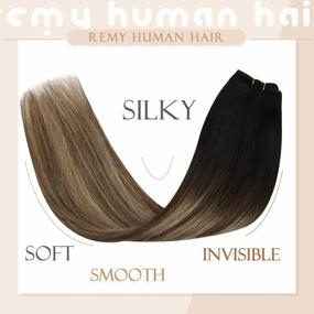 img 1 attached to 18 Inch 50G Human Hair Extensions Ombre Balayage Micro Weft Black To Dark Brown Mix Caramel Blonde Sunny Bead Invisible Weft