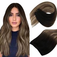 18 inch 50g human hair extensions ombre balayage micro weft black to dark brown mix caramel blonde sunny bead invisible weft logo