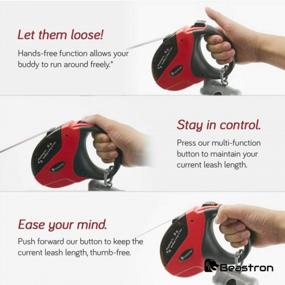 img 1 attached to Beastron Retractable Leash For Medium To Large Dogs Up To 110Lbs - 16Ft Tangle-Free Nylon, One Button Lock/Unlock, With Waste Bag Dispenser (Red, BP-01)
