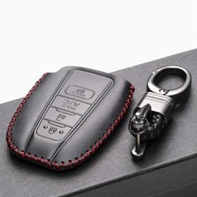 img 1 attached to 🔑 Genuine Leather Smart Key Fob Case Cover for Toyota Prius Prime 2017-2021 - Black/Red