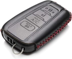 img 2 attached to 🔑 Genuine Leather Smart Key Fob Case Cover for Toyota Prius Prime 2017-2021 - Black/Red