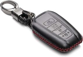 img 3 attached to 🔑 Genuine Leather Smart Key Fob Case Cover for Toyota Prius Prime 2017-2021 - Black/Red