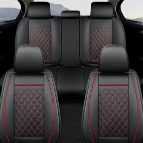img 3 attached to Protect Your Car Seats In Style With GIANT PANDA 5 Waterproof Leather Car Seat Covers - Black+Red Line Full Set Universal Fit