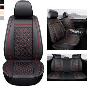 img 4 attached to Protect Your Car Seats In Style With GIANT PANDA 5 Waterproof Leather Car Seat Covers - Black+Red Line Full Set Universal Fit