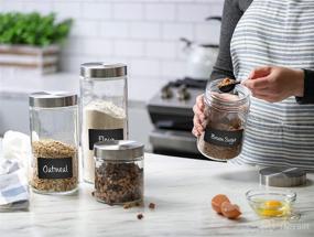 img 2 attached to 🏺 Versatile 4pc Glass Canister Sets with Airtight Lids - Perfect for Kitchen & Bathroom Storage + Labels & Marker Included - Ideal for Flour, Sugar, Coffee, Cookies, and More!