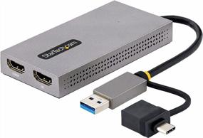 img 4 attached to StarTech.Com USB 3.0 Or USB-C Dual HDMI Adapter For Windows & MacOS, 2X HDMI Displays (4K30Hz/1080P), Integrated USB-A To C Dongle, 4In Cable (107B-USB-HDMI)