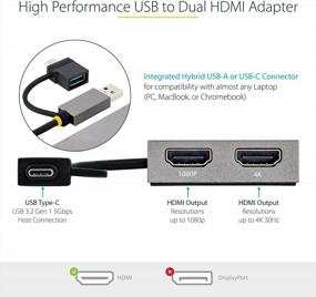 img 2 attached to StarTech.Com USB 3.0 Or USB-C Dual HDMI Adapter For Windows & MacOS, 2X HDMI Displays (4K30Hz/1080P), Integrated USB-A To C Dongle, 4In Cable (107B-USB-HDMI)