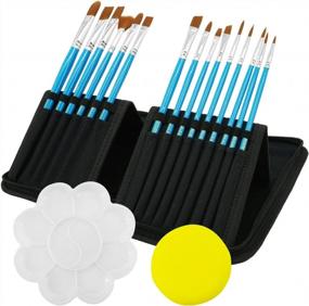 img 4 attached to AUREUO Watercolor Paint Brush Set - 15 Nylon Painting Brushes, Sponge & Color Palette With A Pop-Up Carrying Case As Paint Brush Holder For Beginner Watercolor Painting