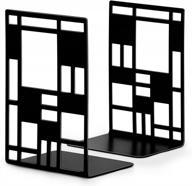 металлические подставки для книг с повышенной надежностью для полок, декоративная опора для офиса и дома - абстрактный дизайн книжного разделителя-преграды (1 пара черных цветов) логотип