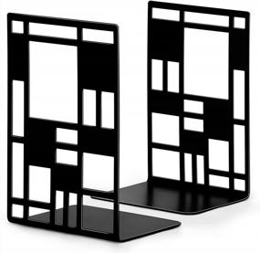 img 4 attached to Metal Heavy Duty Bookends For Shelves, Decorative Holder Supports For Office And Home - Abstract Art Design Book Divider Stopper (1 Pair Black)