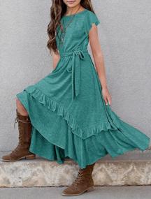 img 2 attached to MITILLY Girls' 3/4 Sleeve Maxi Dress With Pockets, Belt, And Ruffle Detail - Casual, Loose, And Stylish