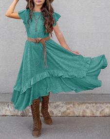 img 3 attached to MITILLY Girls' 3/4 Sleeve Maxi Dress With Pockets, Belt, And Ruffle Detail - Casual, Loose, And Stylish